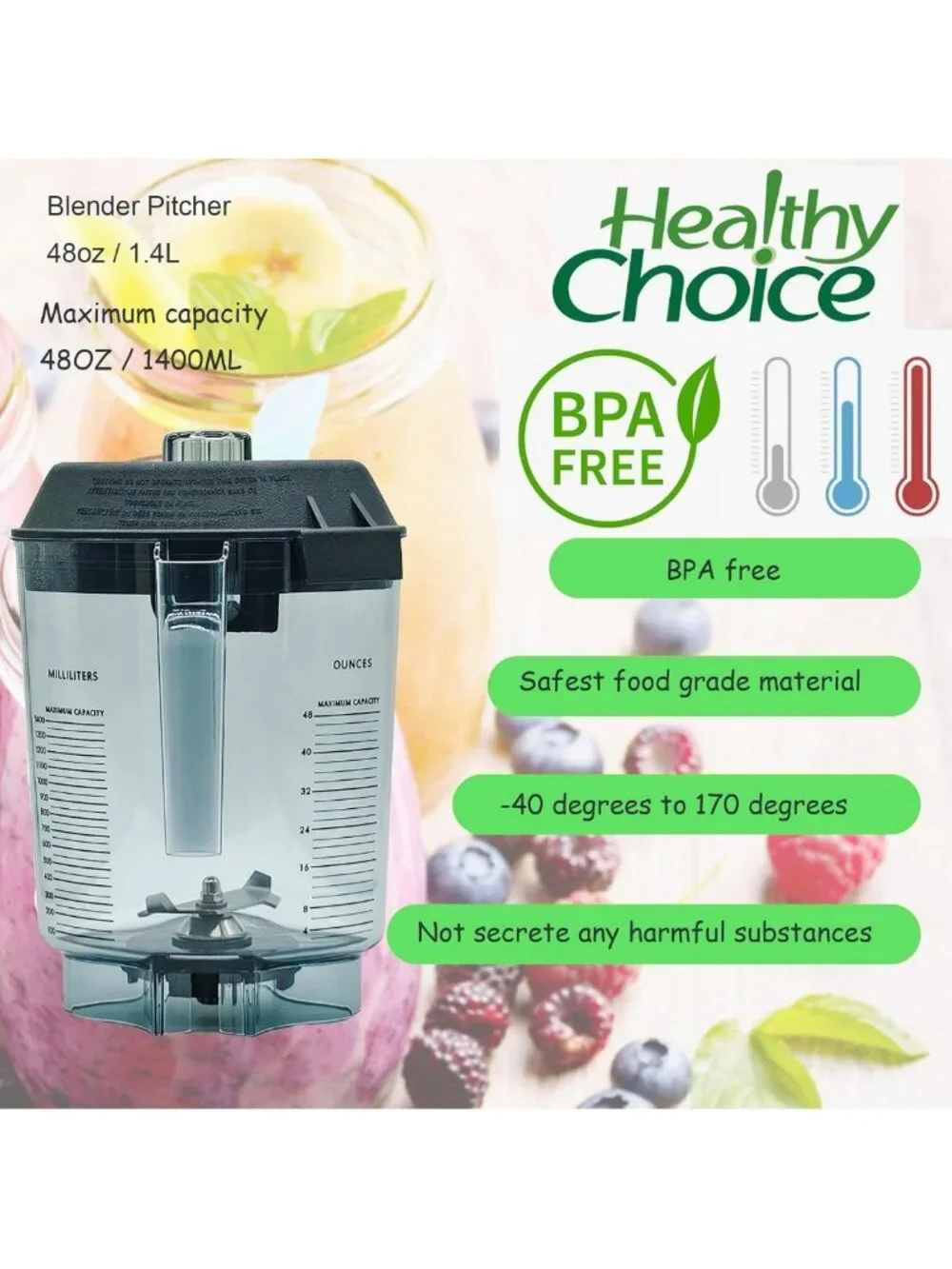 48oz Blender Pitcher Container Jar - Compatible, Durable, 5-Year Warranty